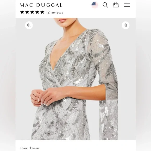 NWT MAC DUGGAL SZ 20 PLATINUM Hand Embellished Mesh Overlay Gown #5222 - Picture 10 of 12